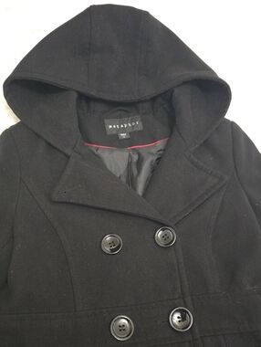 Metaphor Womens Black Hooded Double-Breasted Pea Coat Size S